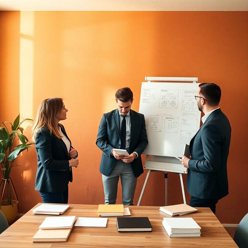Echipa de consultanți Dragomir & Stan în jurul unei table cu diagrame structurate